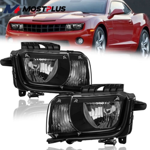 MOSTPLUS Pair Black Housing Halogen Headlights Assy GM2502346 for 2010-2013 Chevy Camaro