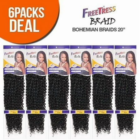 FreeTress Synthetic Hair Crochet Braids Bohemian Braids 20 (6-Pack 1B)