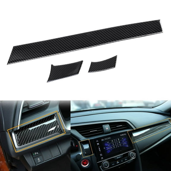 Xotic Tech 3 pcs Car Interior Trim Real Carbon Fiber 3D Center Console Panel Dashboard Cover Sticker Trim For 2016 2017 2018 Honda Civic 10th