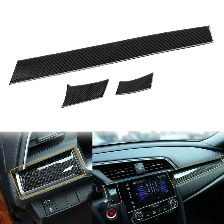 Xotic Tech 3 pcs Car Interior Trim Real Carbon Fiber 3D Center Console  Panel Dashboard Cover Sticker Trim For 2016 2017 2018 Honda Civic 10th 