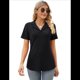 thumbnail image 2 of Camisas de Mujer con Cuello de Solapa, Cuello en V, Blusa de Corta, Blusa Informal Elegante. Negro L, 2 of 9