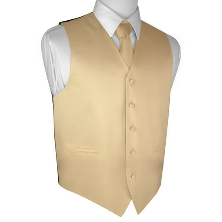 Valentine Handkerchief - Italian Design, Men's Tuxedo Vest, Tie & Hankie Set - Champagne