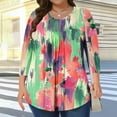 thumbnail image 4 of Shirts for Women 3/4 Sleeve Round Neck Gradient Plus Size Solid Color T-shirt Home Casual Top Multicolor XXXXL, 4 of 6