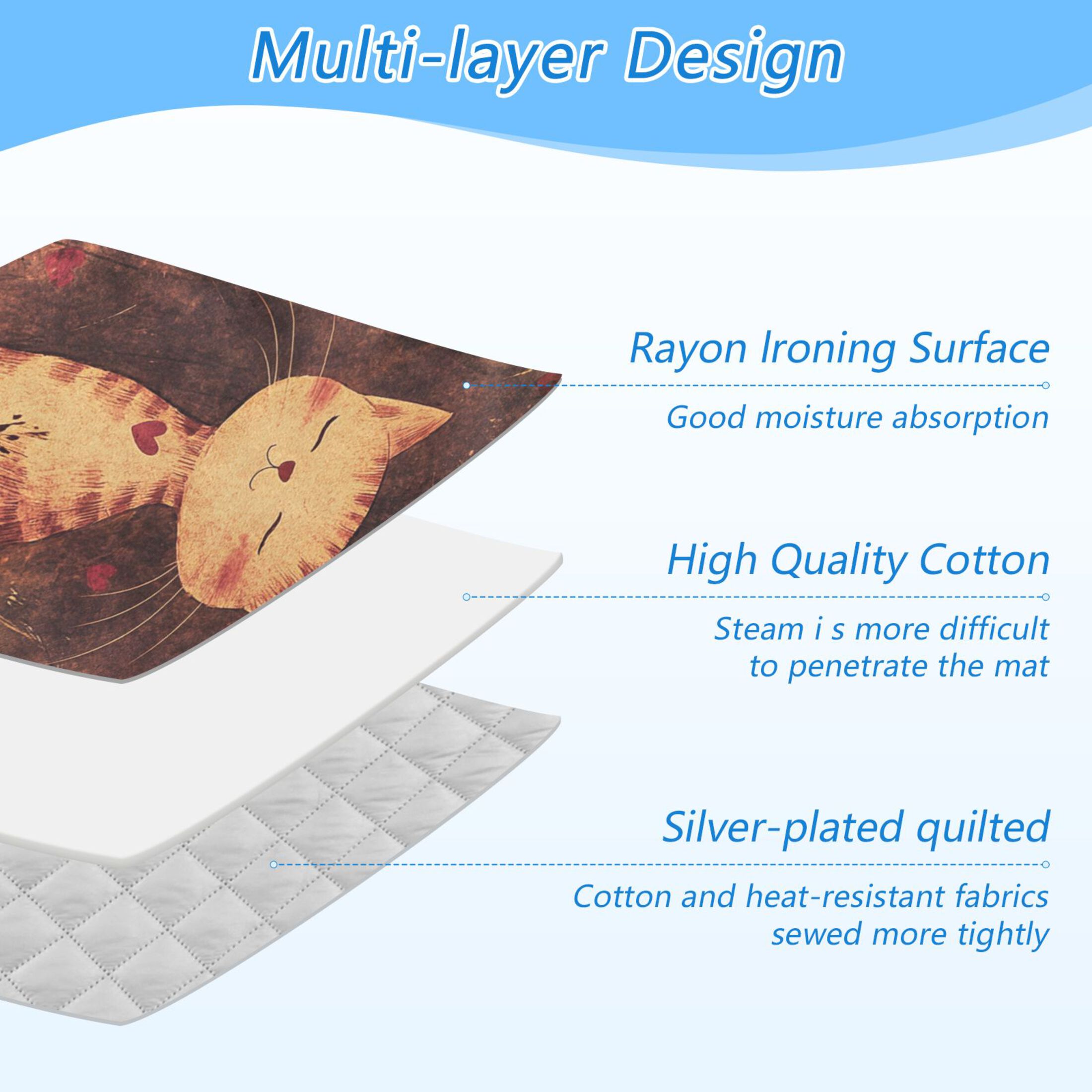 Cute Cat Vintage Ironing Mat Blanket for Table Top Travel Portable Ironing Board Pad 47.2x27.6 Inch