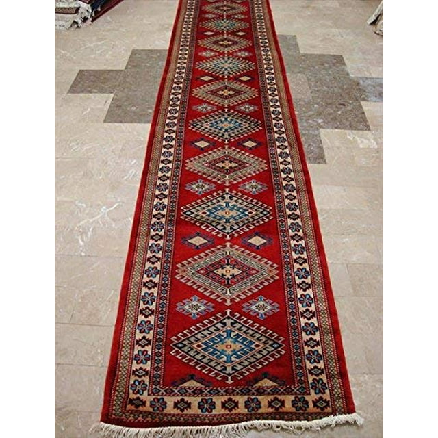 AHMEDANI Rectangle Runner Rug Shirvan Kuba Fine Veg Dyed Kazak Hand Knotted Wool Carpet (12.1 x 2.8)'