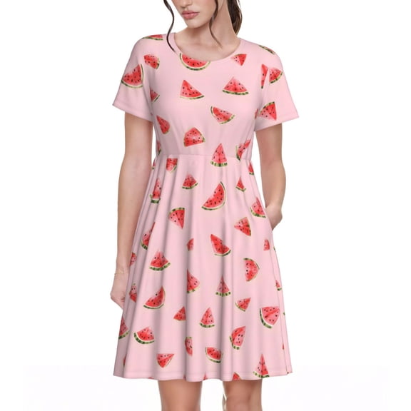 Watermelon Fruit Dresses Short Sleeve Nightdresses for Women