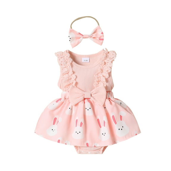 Baby Girls 2-Piece Clothes Rabbit Easter Romper and Headband