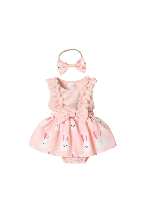 Baby Girls 2-Piece Clothes Rabbit Easter Romper and Headband
