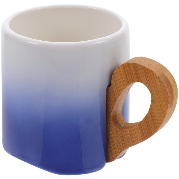HOMEMAXS Blue Ceramic Flat Bottom Coffee Mug with Bamboo Handle Ideal for Home and Gift Giving