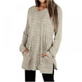 thumbnail image 1 of Ladies Mid-Length Sweater  Neck Long-Sleeved Casual Loose Top With Pockets, 1 of 5