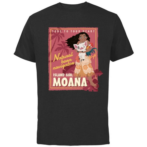 Disney Moana Retro True to Your Heart Navigator Island Girl - Short Sleeve Cotton T-Shirt for Adults - Customized-Black