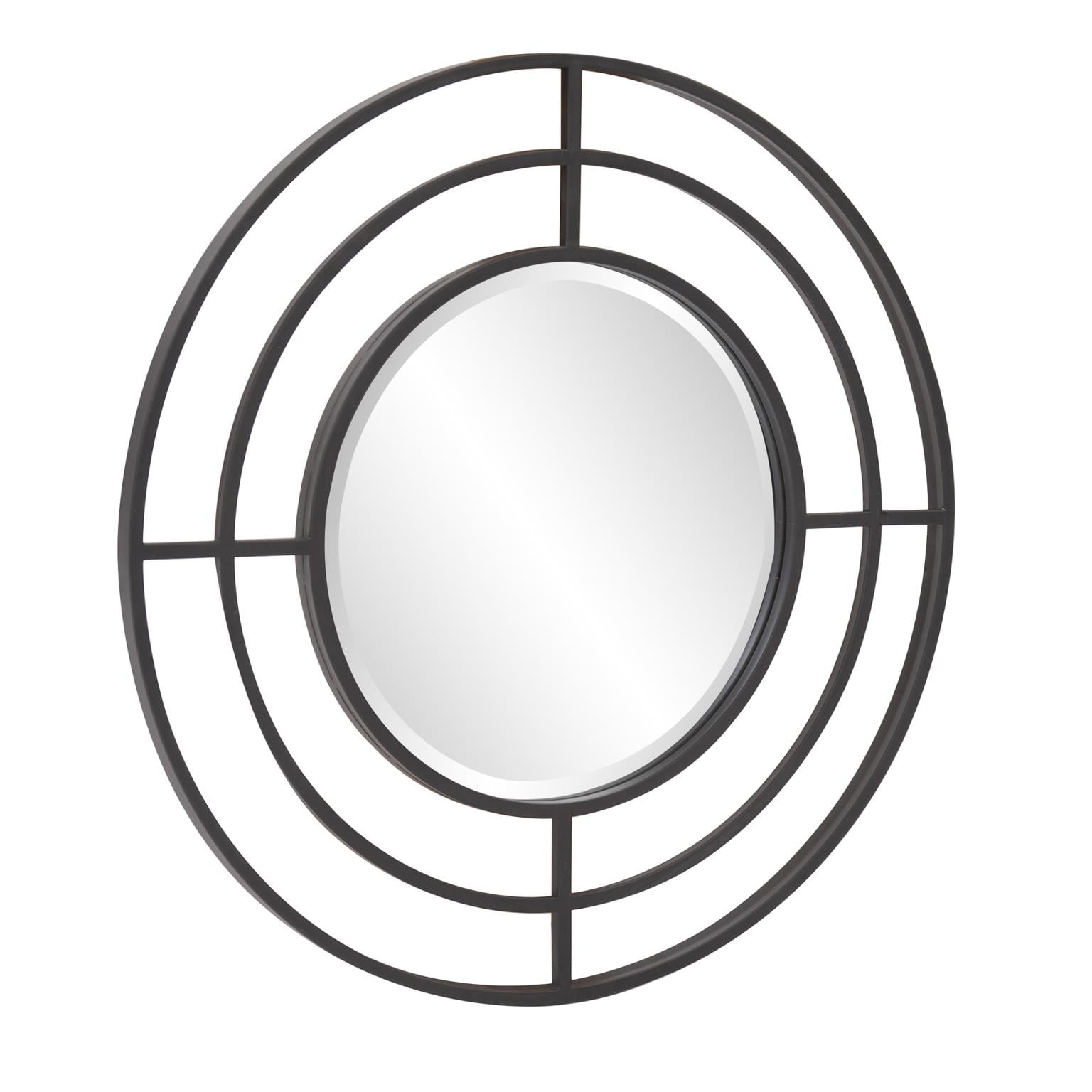 Tyler Dillon Round Matte Black Wall Mirror with Geometric Iron Frame