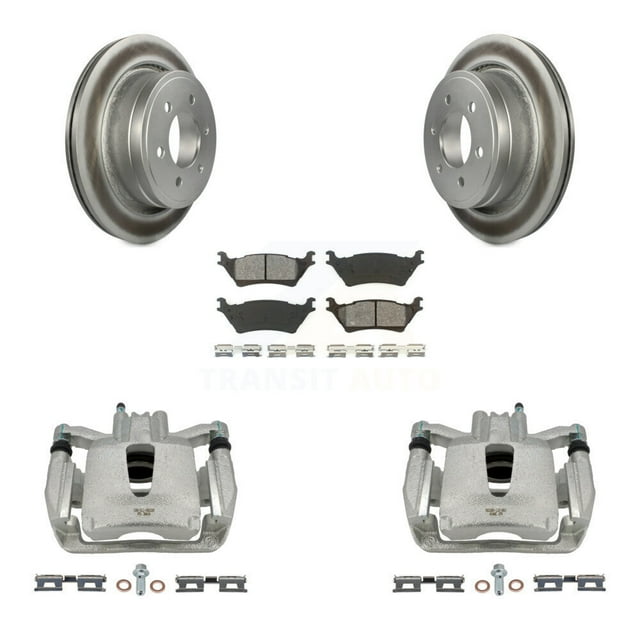 Transit Auto Rear Disc Brake Caliper Coated Rotors and Semi-Metallic Pads Kit for Car Ford F-150 KCG-100009S