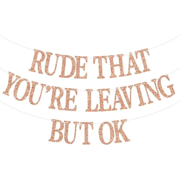 Rude That You're Leaving But Ok Banner, We Will Miss You Decoration, Going Away/Job Change/Farewell Party Decoration, Funny Retirement Party Banner, Rose Gold Glitter