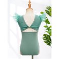 thumbnail image 4 of Nyeemya Gymnastics Leotards for Girls Ruffle Short Sleeve Sparkle Dance Leotards Workout Unitard Green 150, 4 of 7