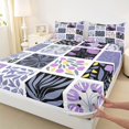 thumbnail image 4 of jejeloiu Retro Floral Bed Sheets For Girls,Patchwork Pattern Full Size Sheets,Purple Black White,4pcs,1 Flat Sheet, 1 Fitted Sheet and 2 Pillowcases, 4 of 6