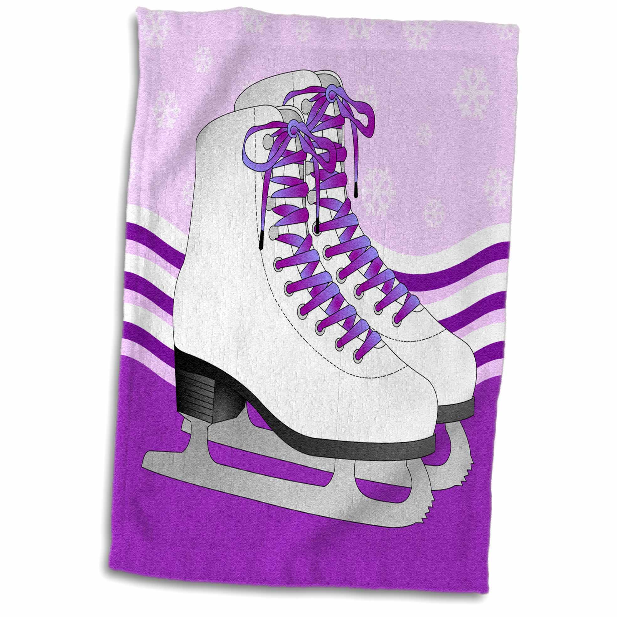 3dRose Pair of Purple Ice Skates on Snowflake Background - Towel, 15 by