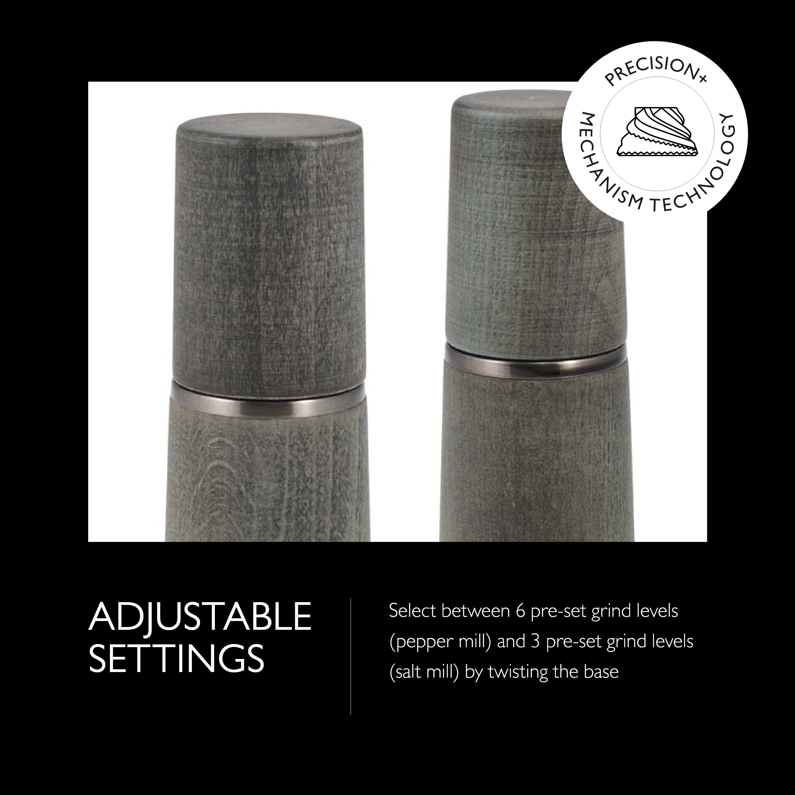 Cole & Mason Marlow Salt and Pepper Grinder Mill Gift Set, Gray with Refill Top & Ceramic Mechanism