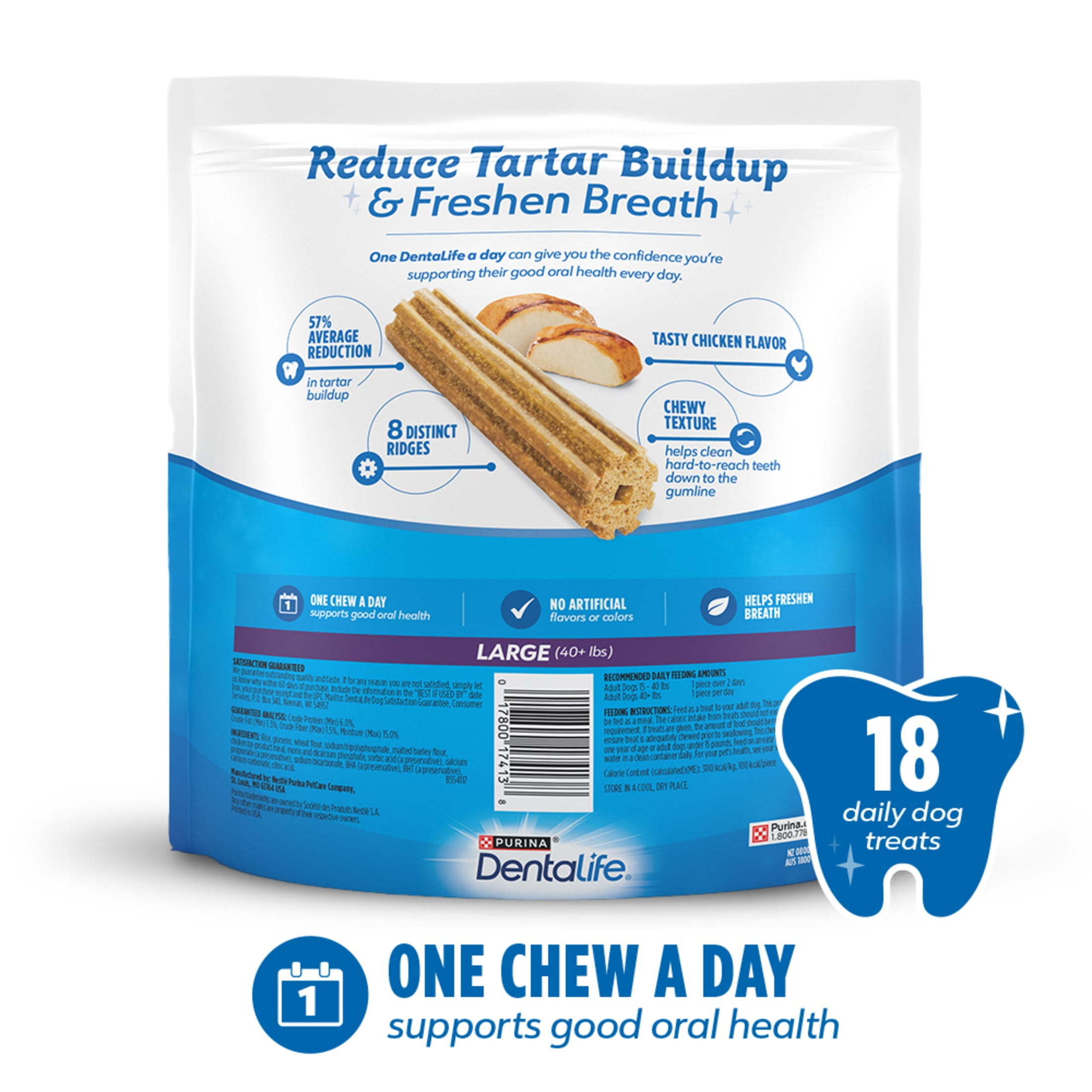 (4 pack) Purina DentaLife Daily Oral Care Large Dog Dental Treats with Chicken, 20.7 oz Pouch (18 Count)