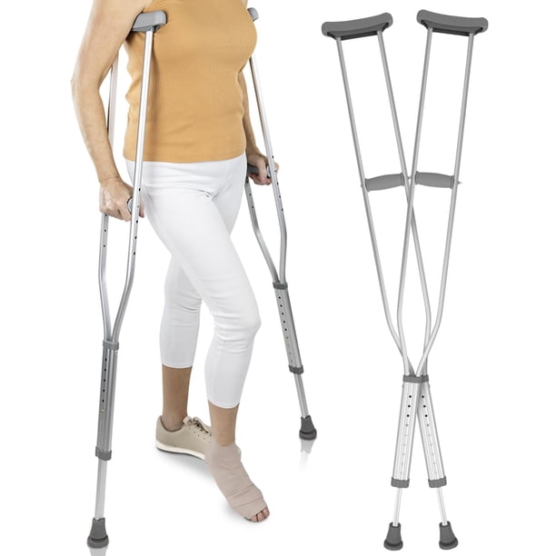 Muletas Vive para adultos - Par de muletas de aluminio ajustables y ligeras - Accesorios adaptables a diferentes alturas - 3 tamaños para jóvenes, adultos y personas altas - Soporta hasta 136 kg (adul