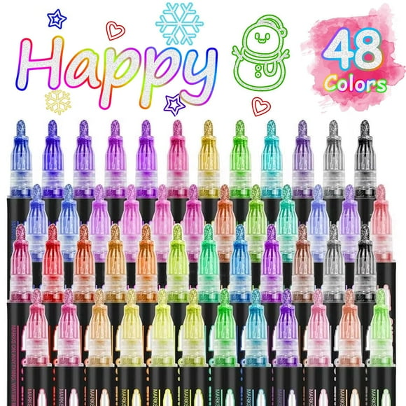 Marcadores de contorno de doble línea OUNIY, 48 colores, purpurina