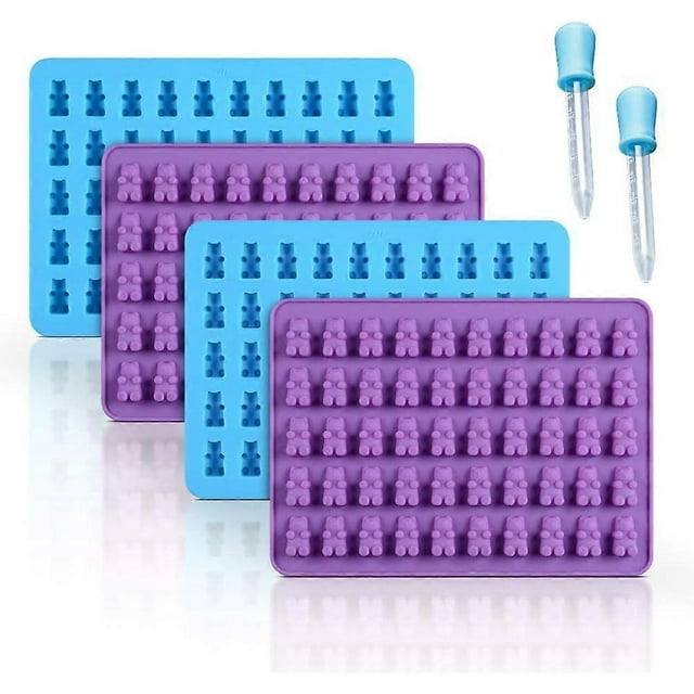 Gummy Bear Candy Silicone - Mini Size Chocolate Fudge Molds with 2 Droppers Non-Stick Food Grade Silicone 4 Pack