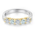thumbnail image 3 of Gem Stone King 925 Silver and 10K Yellow Gold White Moissanite and Sky Blue Aquamarine Wedding-Bands Ring for Women | 0.82 Cttw | Round 3.5MM | Gemstone Birthstone | Size 8, 3 of 7