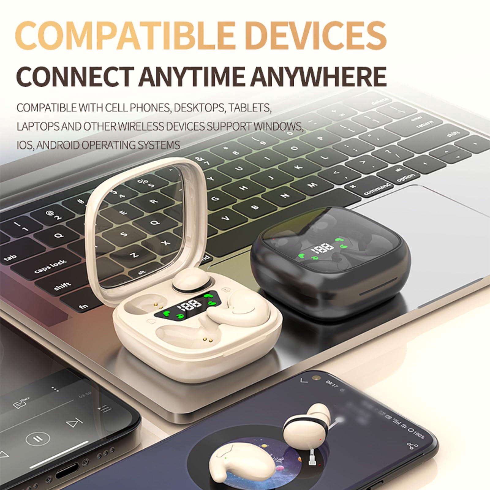 Flat Sleep Mini Invisible Small Tiny Earbuds Wireless Bluetooth Ear Buds for Sleeping Headphones Micro Smallest Discreet Sleep Earbuds Earphones for Side Sleepers, Small Ears Canals Women, Work