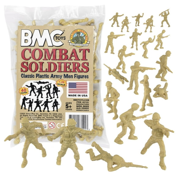 BMC Classic Tan Plastic Army Men - 40pc WW2 Soldier Figures - Made in USA