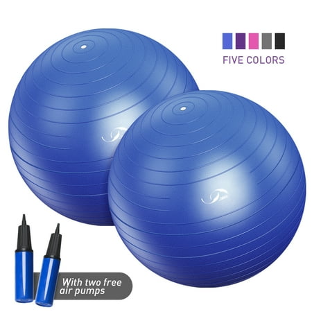 Aqua Fitness Exercise Set JBM Exercise Yoga Ball with Free Air Pump (Set of 2) 400 lbs Anti-Burst Slip-Resistant Yoga Balance Stability Swiss Ball for Fitness Exercise Training Core Strength (60-65cm / Blue) ()