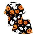 thumbnail image 7 of Halloween Silk Pajamas Women Pajama Set for Women Silk Satin Short Sleeve Button Up Top and Shorts with Halloween Print for Cozy Sleepwear and Elegant Black L, 7 of 7