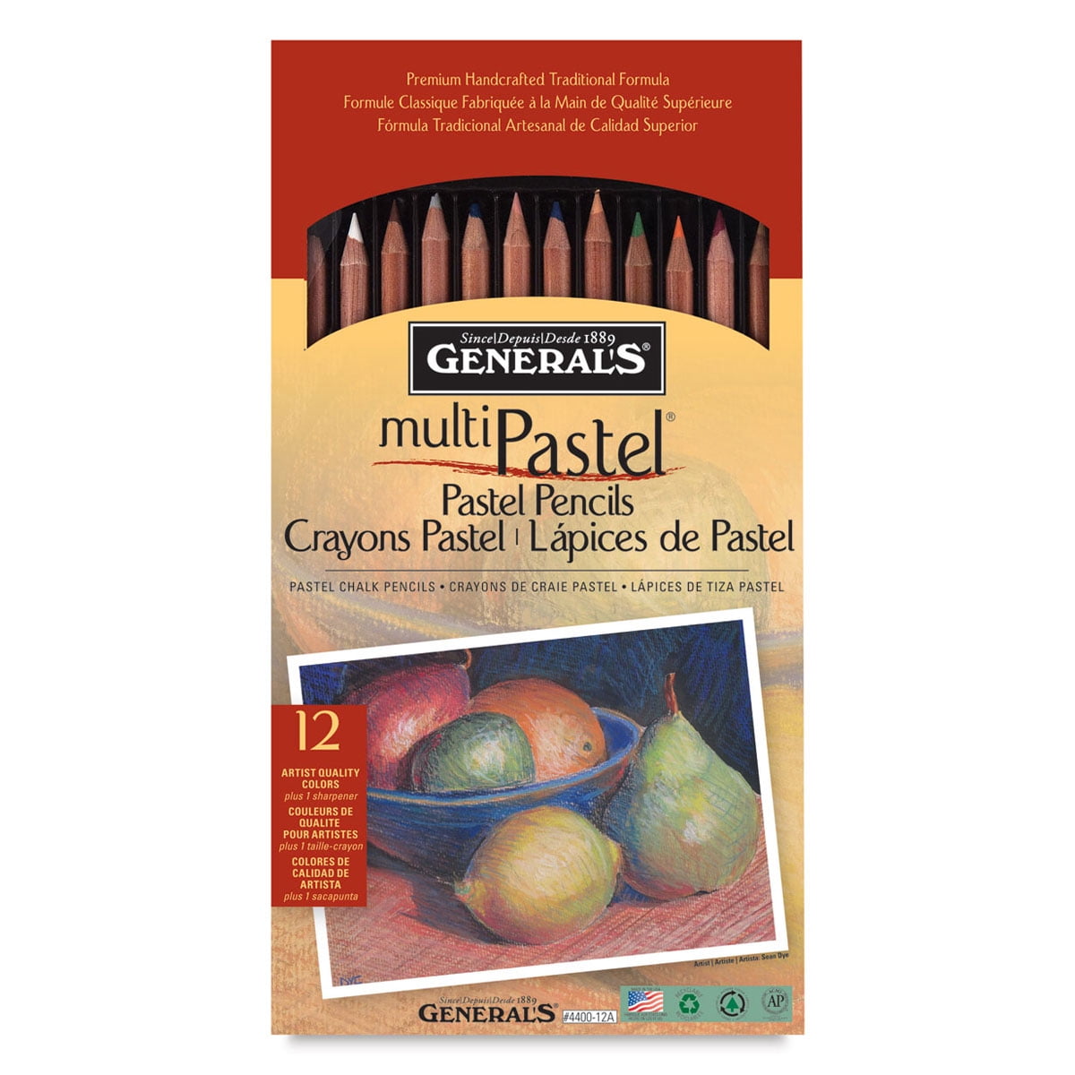 General's Pastel Chalk Pencil Set - Set of 12, Assorted Colors