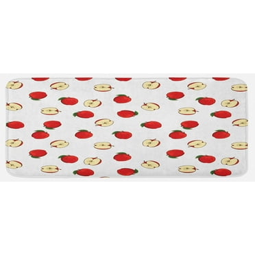 Fruits Kitchen Mat, Hand Drawn Vibrant Fruit Slices Products of Summer Harvest Picnic Themed Nature, Plush Decorative Kitchen Mat with Non Slip Backing, 47" X 19", Eggshell Red, by Ambesonne