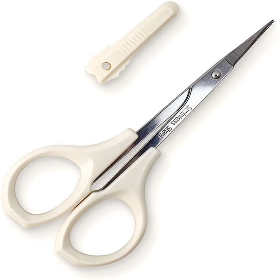 GJX Eyebrow Scissors Self Care Tools Small Scissors for Facial,Nose,Eyebrow,Mustache,and Beard Hair Trimming & Grooming,Straight Edge,White Short Cap