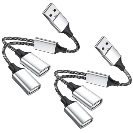 USB Splitter Cable, (2-Packs) USB Y Splitter Adapter Dual USB 2.0 Extension Cord for Charging and Data Transfer, Compatible with Laptop, Mac, Tesla Model 3