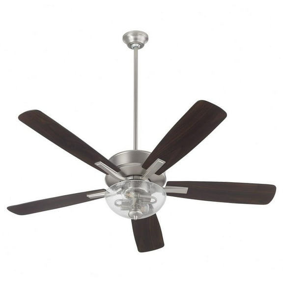 5 Blade Ceiling Fan with Light Kit-17.25 inches Tall and 52 inches Wide-Satin Nickel Finish-Silver/Walnut Blade Color-Clear Seeded Glass Color Bailey