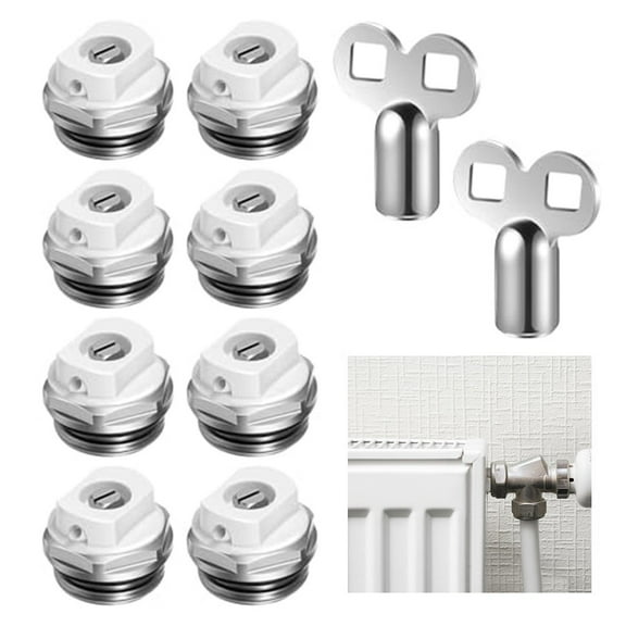 Pack Of 8 Radiator Bleed Valves With 2 Bleed Keys - Easy Installation