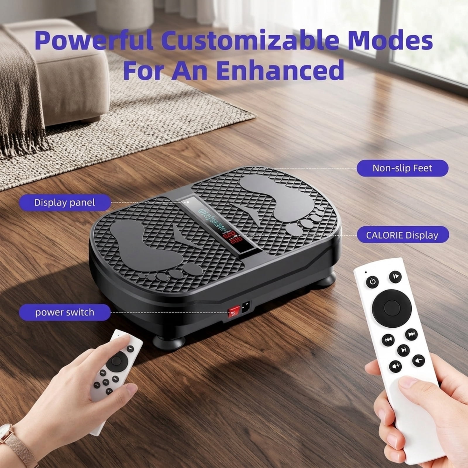 Fenbeli Vibration Plate Exercise Machine for Full-Body Workouts, 1-999 Speeds, Wireless Speaker, Remote, 2 Loops and 5 Resistance Bands, 450 lb Capacity, Black