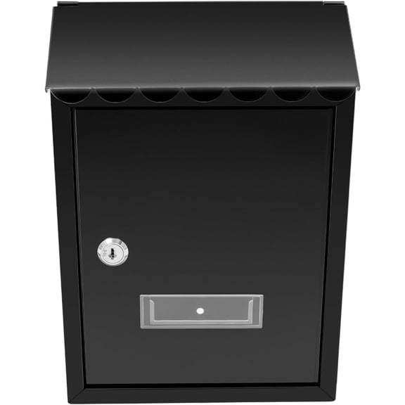 Black Wall-Mounted Mail Box with Lock & 2 Keys, Security Mailbox, Steel Cover Metal Postbox for Home, Apartment, Office