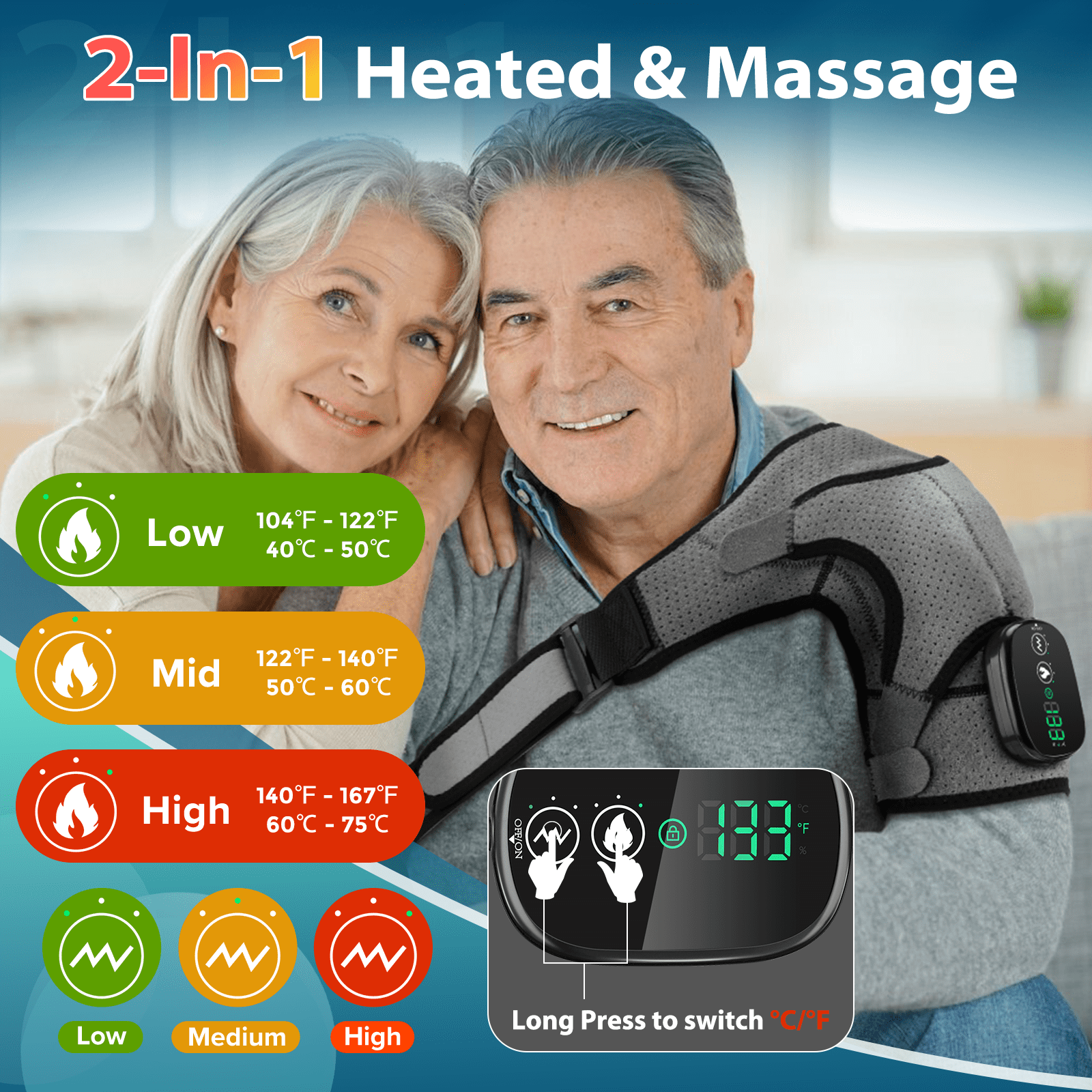 Heated Shoulder Pad with Massage, Wireless Shoulder Heating Wrap Brace with 3 Vibration, Eletric Shoulder Massager Heated Shoulder Brace Relief for Women Men