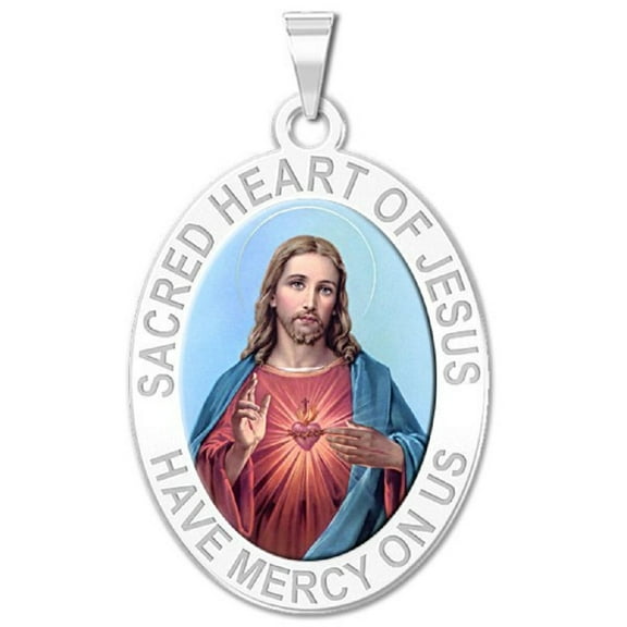 Picturesongold.Com Sacred Heart Jesus Religious Medal Necklace Pendants Adult-2/3x3/4Sterling Silver