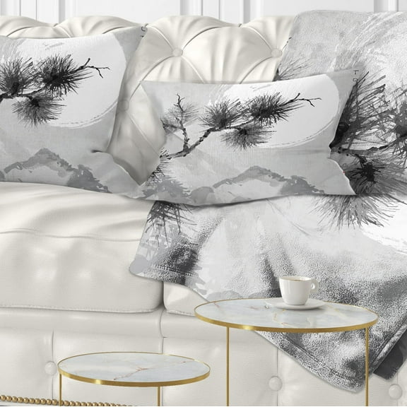 Designart Pine Tree Branch - Japanese Throw Pillow - 12x20