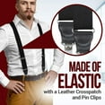 thumbnail image 3 of Mens Elastic No Slip "Pin Clip" Y Back Suspenders with Leather Trim - White (Available in 2 Colors), 3 of 6
