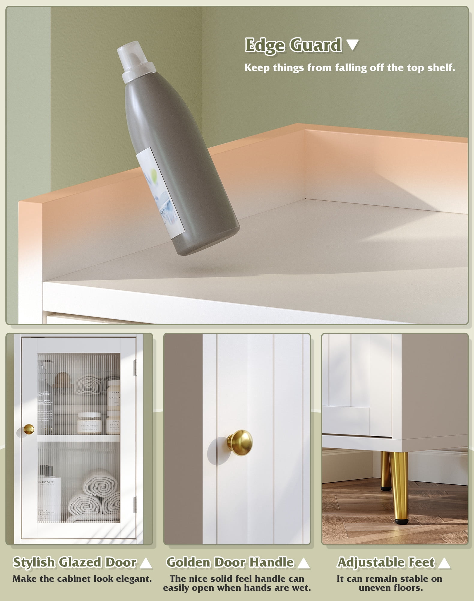 EnHomee 69" Tall Bathroom Storage Cabinet,Narrow Linen Cabinet with 2 Door and Adjustable Shelves​,White