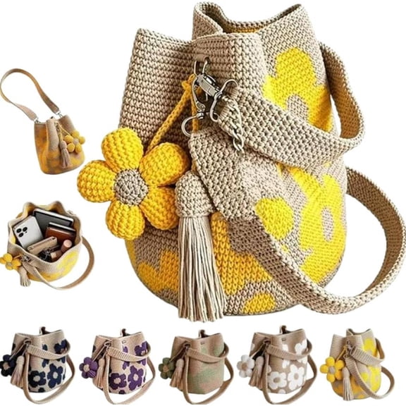 Handmade Crochet Flower Tote,Knit Floral Purse Bag Boho Woven Beach Handbags Crossbody Shoulder Bag for Women Vacation