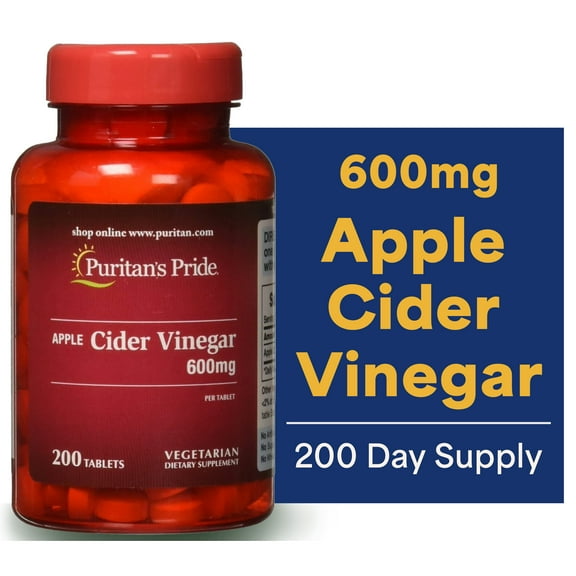 Puritans Pride Apple Cider Vinegar 600 mg Tablets, 200 Count