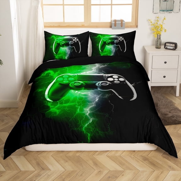Erosebridal Boys Gamepads Comforter Cover Twin,Geometric Honeycomb Bedding Twin Size,Gradient Lightning Duvet Cover Twin,Microfiber Abstract Bedroom Decorative(No Comforter),Reversible,3pcs