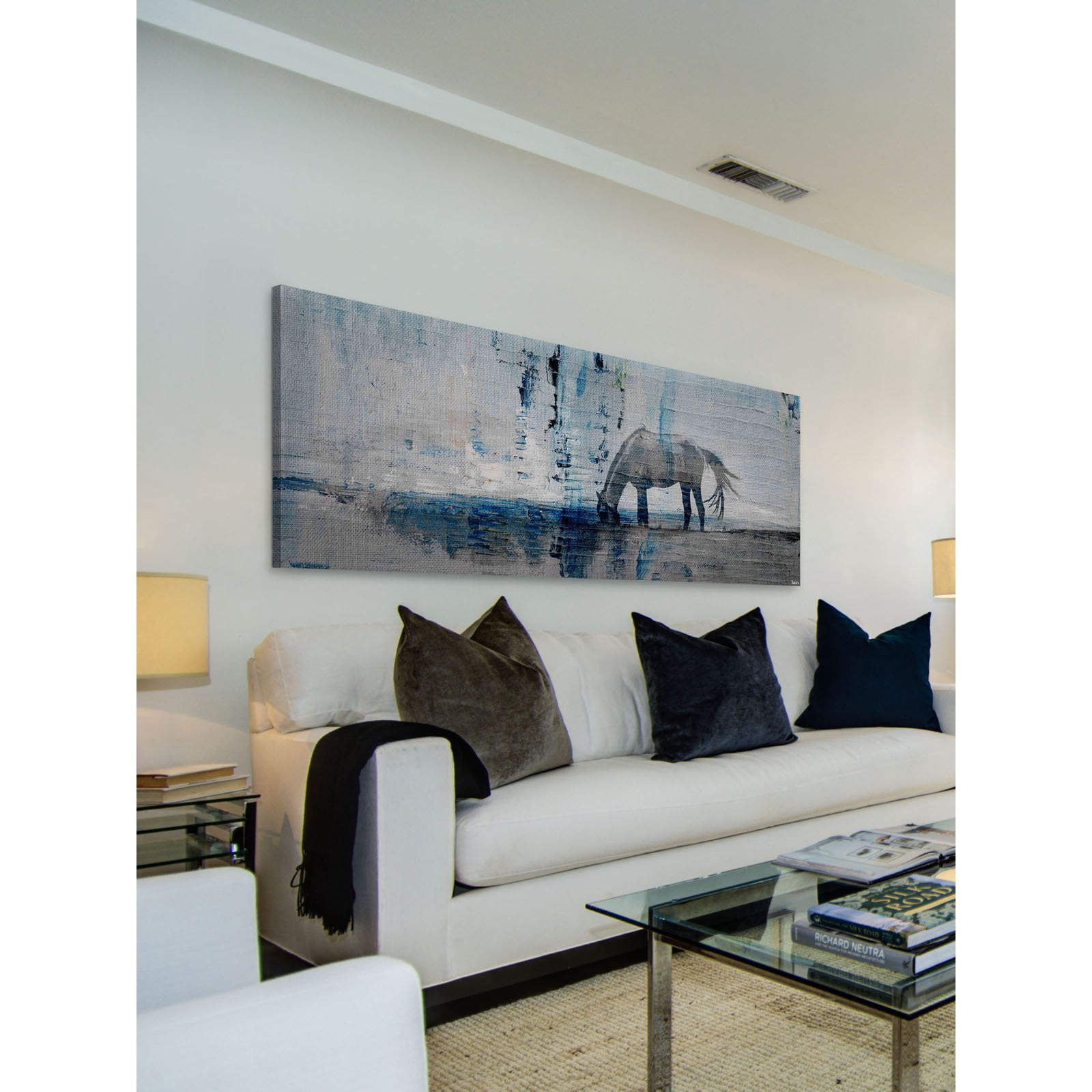 Parvez Taj Horse Grazing Blue Canvas Wall Art