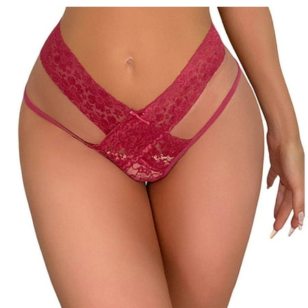 BYOIMUD Women s Lace Thong Panty V-waisted No Show Thong Sexy Panties Lace Sheer See Through Lingerie Cute Clothes Gift for Women 2023 Fashion Red S