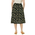 thumbnail image 3 of MODA NOVA Junior's Floral A-Line Flare Elastic Waist Midi Skirts Black M, 3 of 5